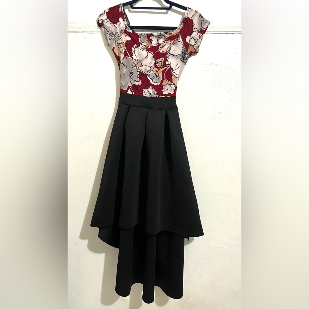 January 7 high low Floral Print Dress with Black Skirt